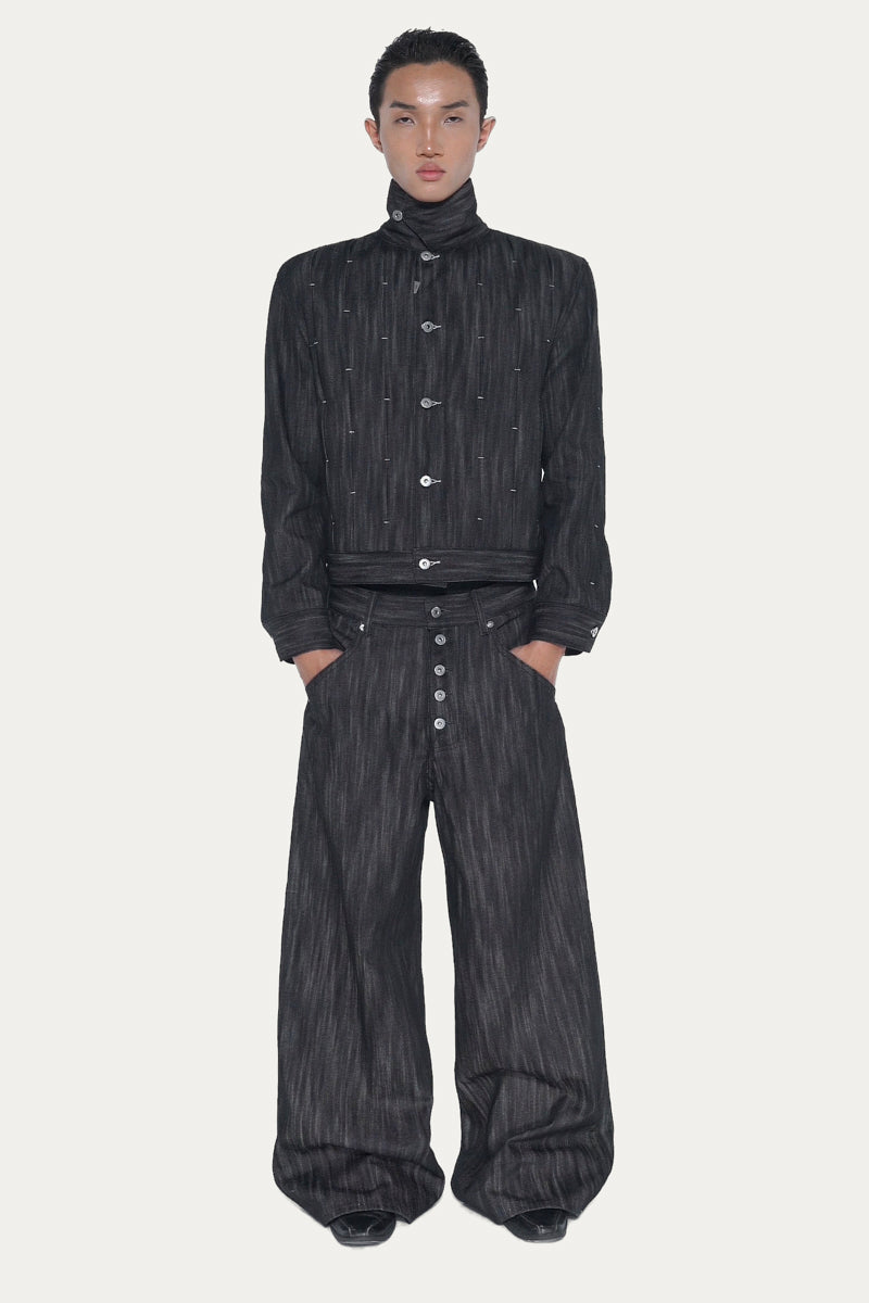 PLEAT 1.0 DENIM JACKET | BLACK SLUB