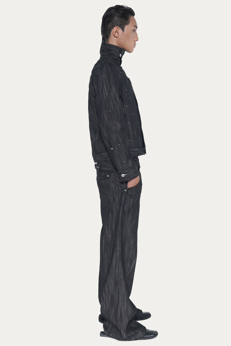 PLEAT 1.0 DENIM JACKET | BLACK SLUB